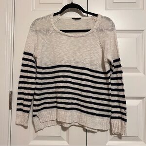 Striped White and Blue Women's Lightweight Knit Sweater